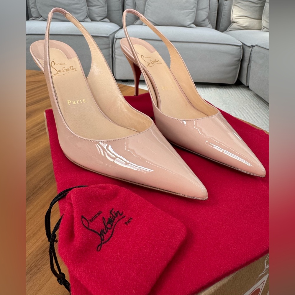 Christian Louboutin Clare Sling 80 Patent F401 Antoinette Slingback Heels - Picture 3 of 12